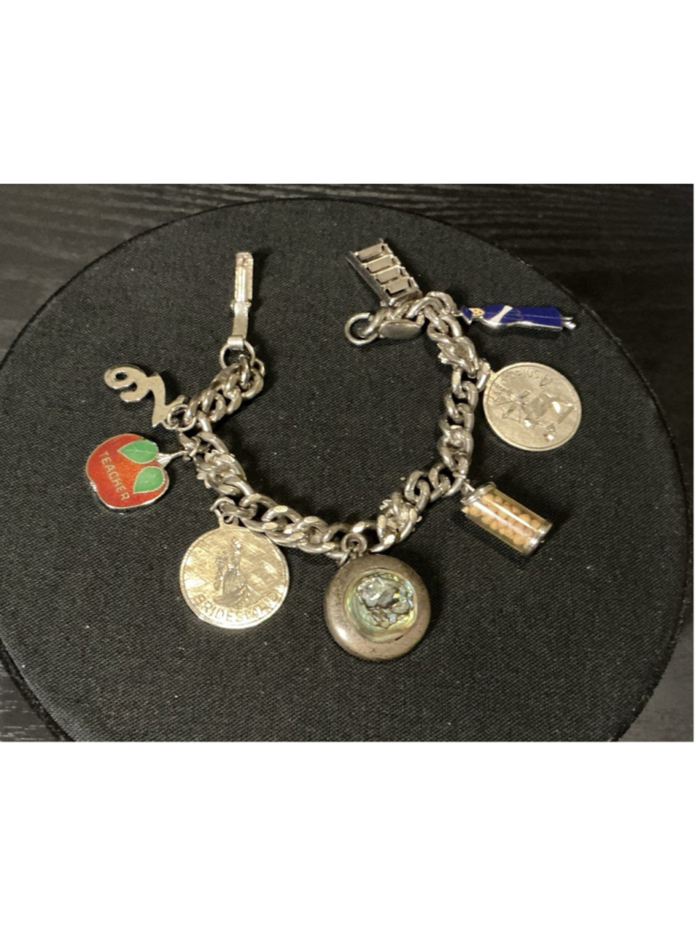 “Vintage Sterling Silver Charm Bracelet Teacher Bridesmaid Mustard Seed 1976..